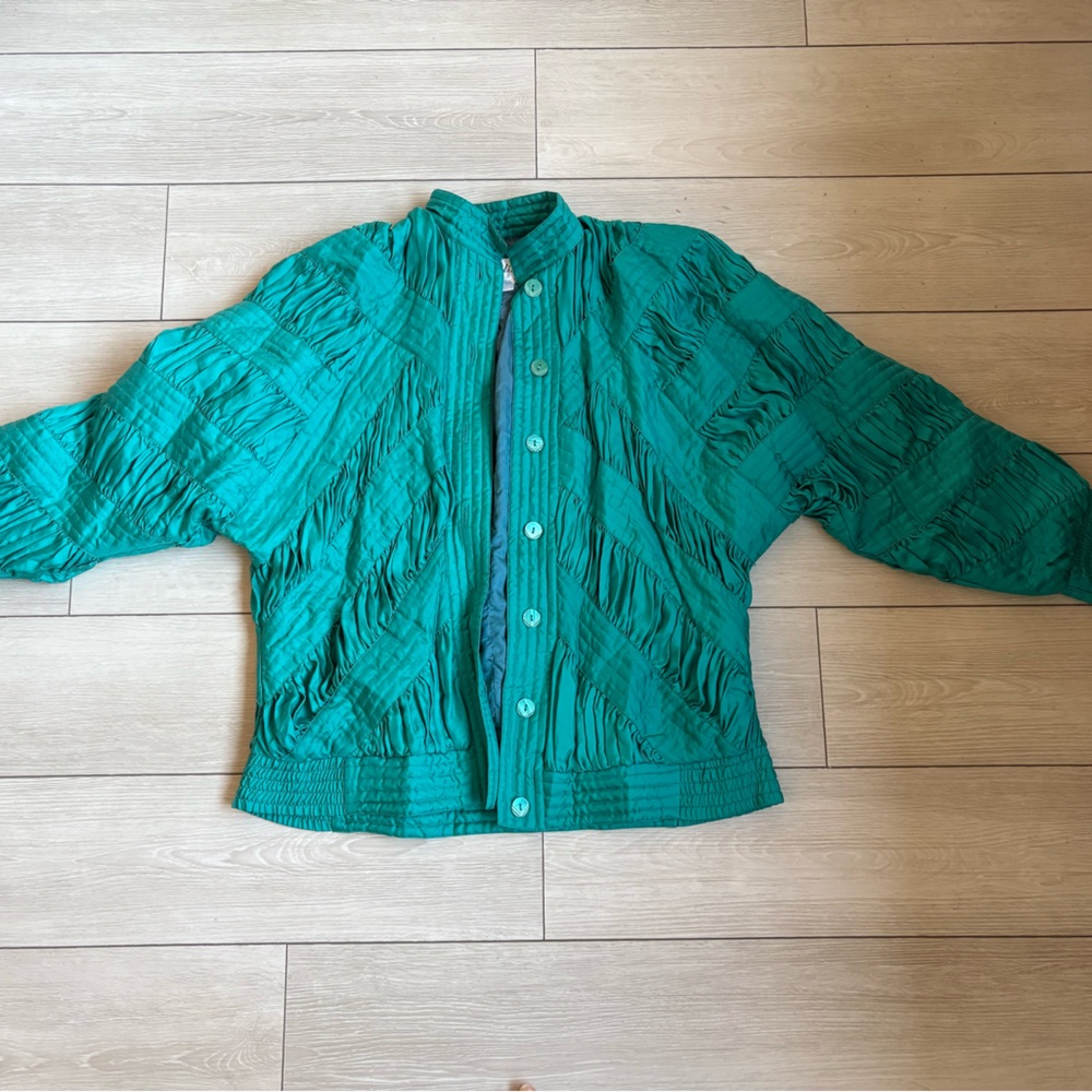 Vintage Silk Teal Bomber Jacket XL